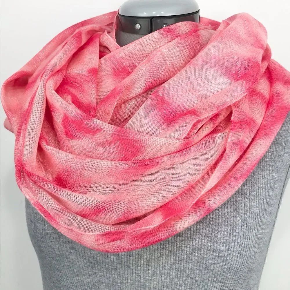 Calvin Klein Pink Tie Dye Metallic Shimmer Infinity Scarf